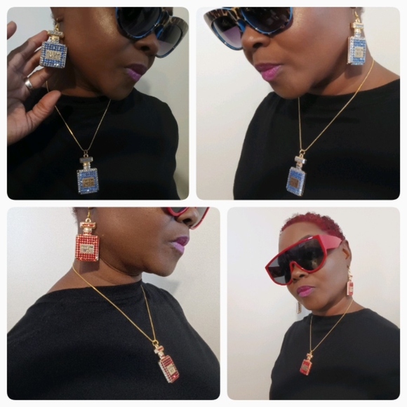 NWT Handmade 3pc LUXURY INSPIRED ✨BLING✨ Necklace & Earrings Set - Picture 6 of 17